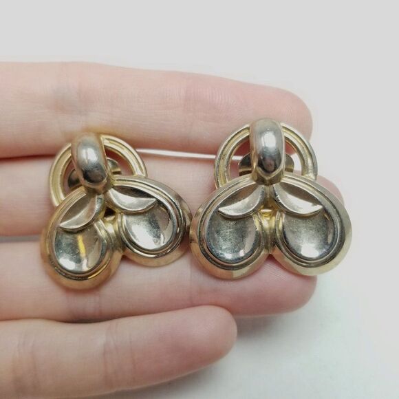 Vintage 50s 60s Style Clip On Earrings, Retro Modern Design, Estate - Picture 2 of 6